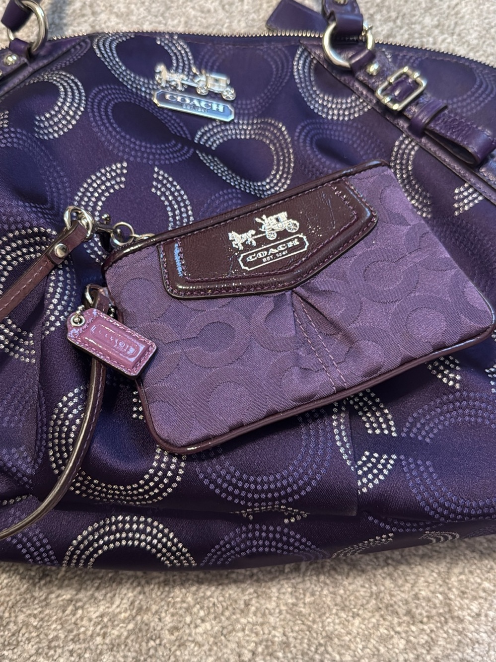 Coach Purple Madison Signature Satchel with Matching Wristlet